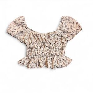 MOA MOA Babydoll Ruched Cropped Shirt Women’s Large Puff Sleeve